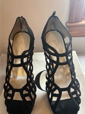 Caparros Black Strappy Cage High Heels